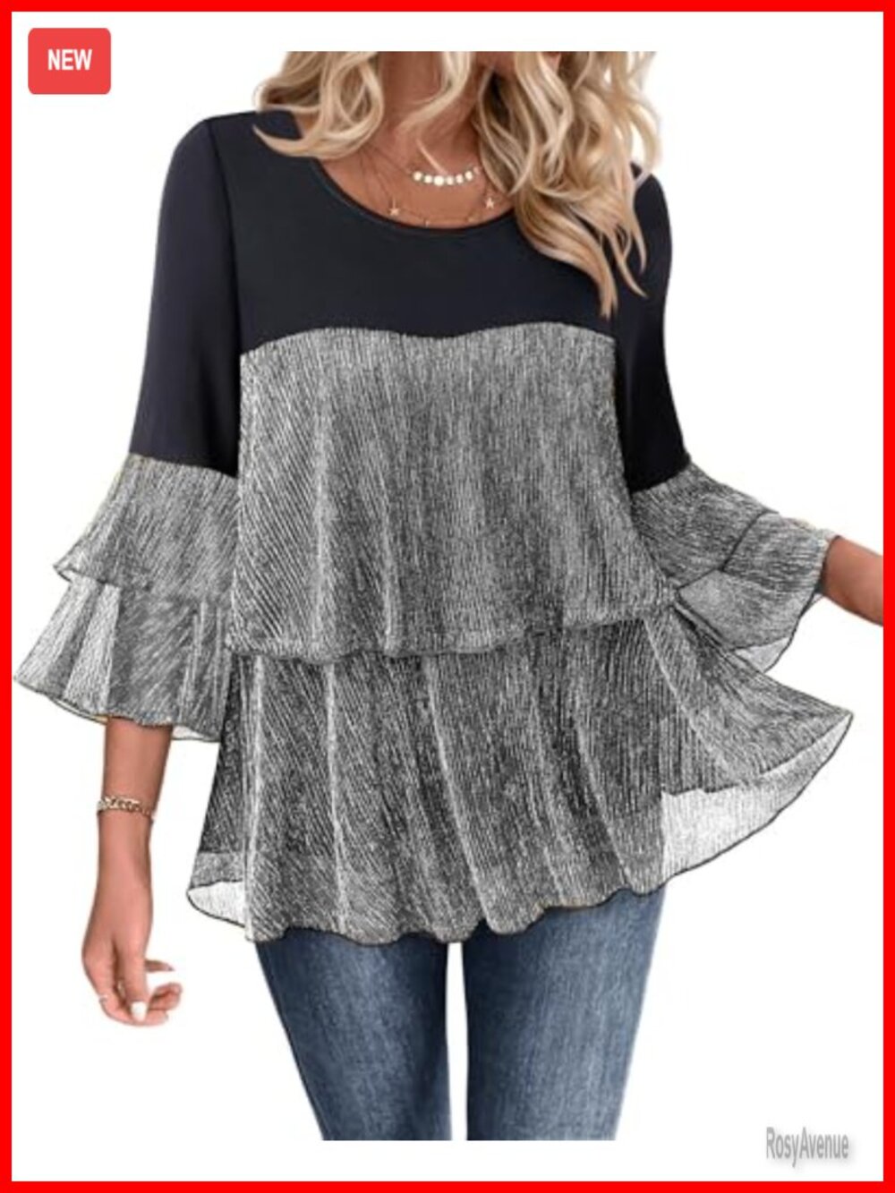 Women's Dressy Peplum Blouse 3/4 Ruffle Sleeve Tunic Top Evening Party